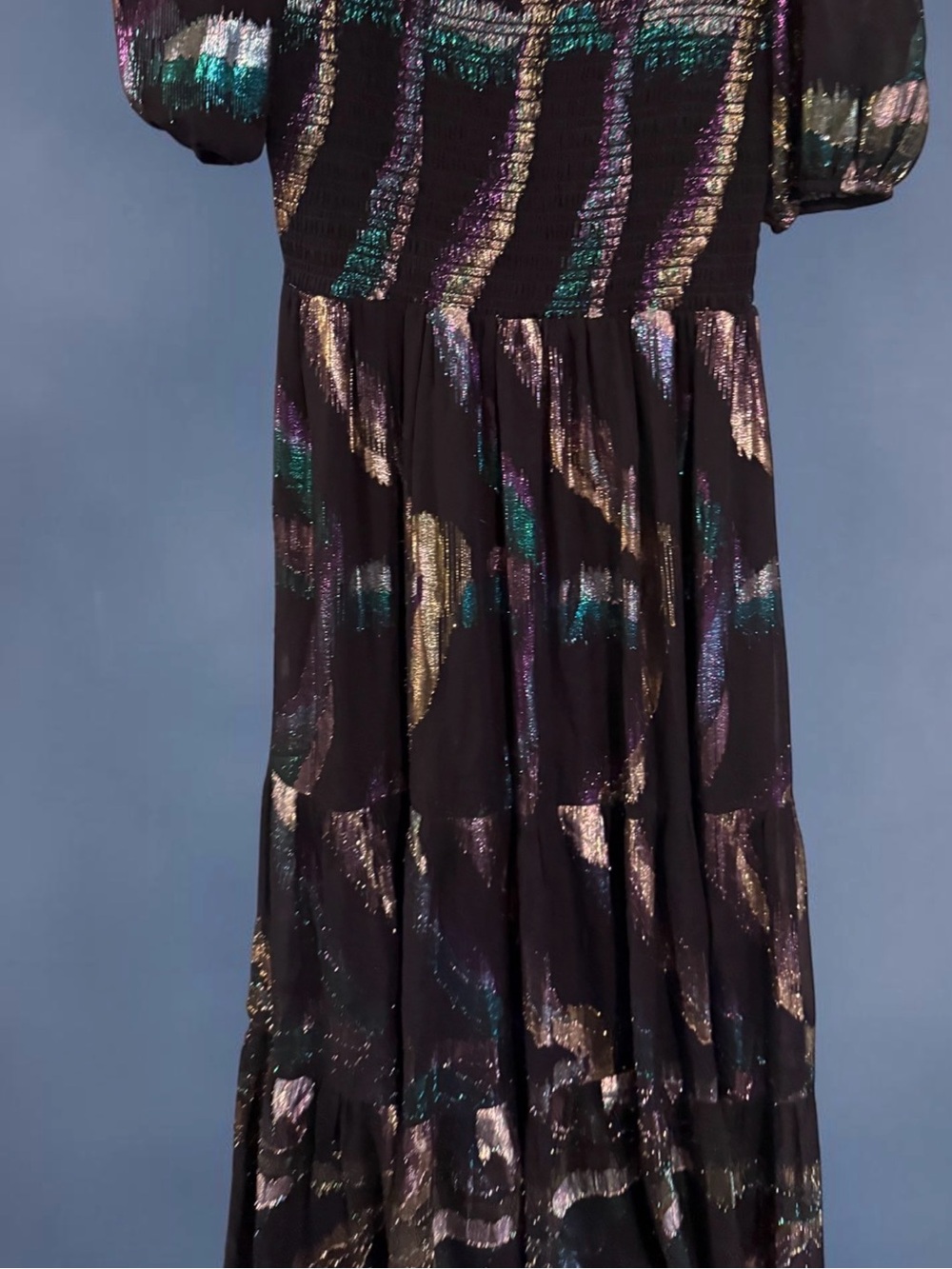 Shoshanna Black Maxi Dress with Teal, Purple & Gold Metallic Accents - Picture 2 of 4